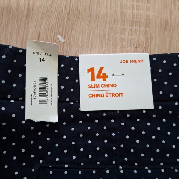 Polka Dot Midrise Slim Chino Sz 14 Comfy Stretch Cotton New W Tags Joe Fresh - Picture 10 of 13